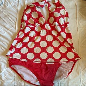 Ralph Lauren Red and White Polka Dot Tankini Swimsuit